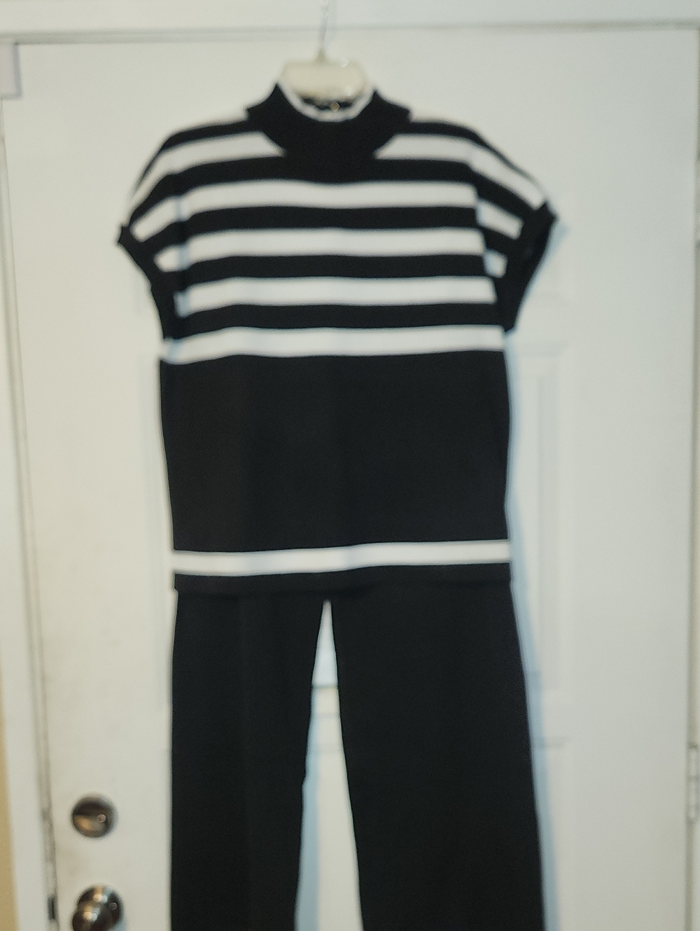 Women’s Black & White Striped Knit Top and Pant Set